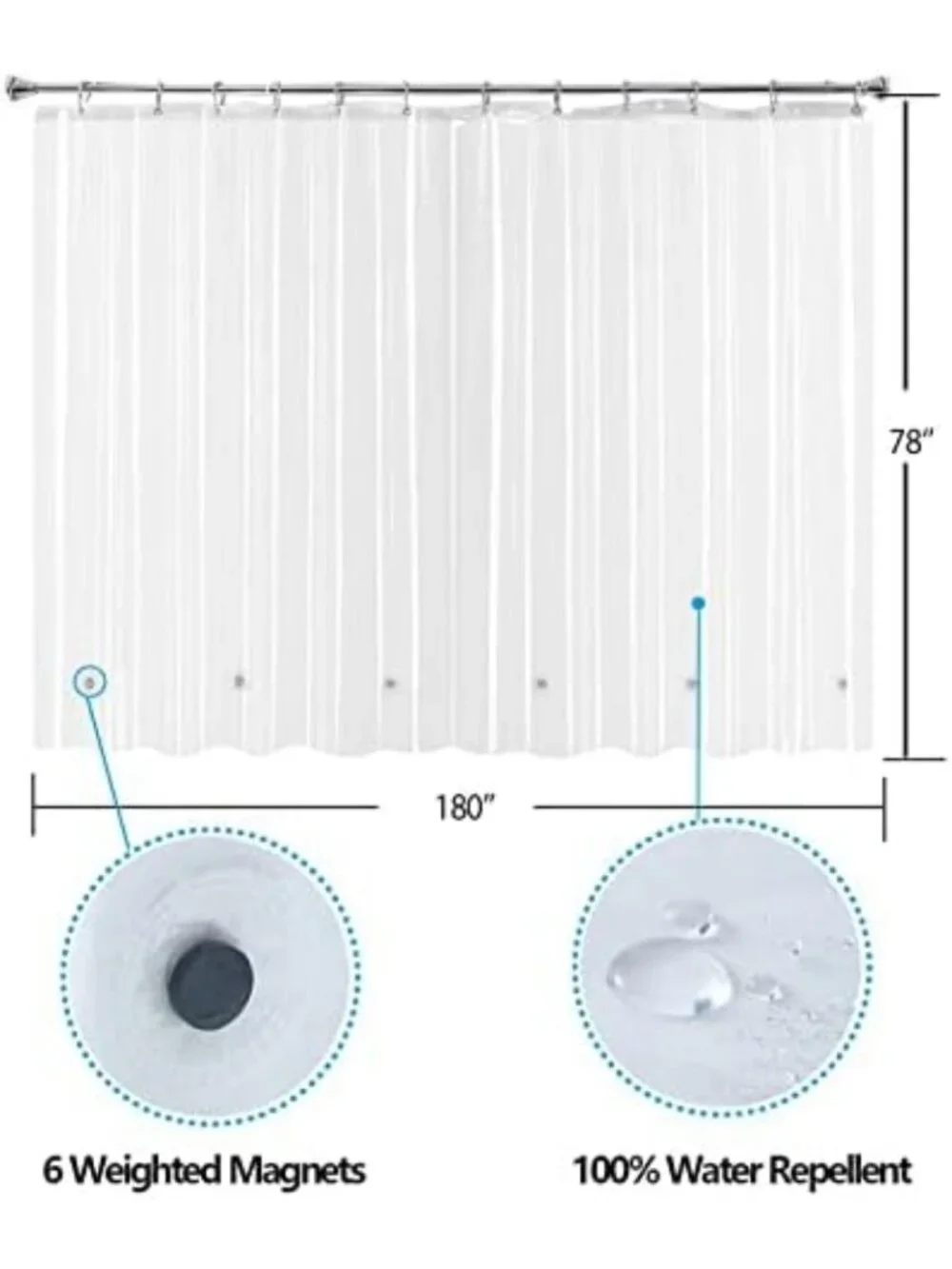 Extra Large Clear Bathroom Curtain Liner 108x78 for Clawfoot Tub & Showers
